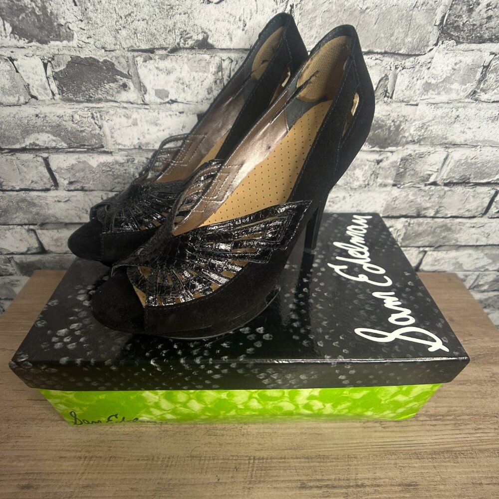 EUC Sam Edelmen Nixie Black Glass Snake Heels Size 8.5 IN BOX - Picture 12 of 16